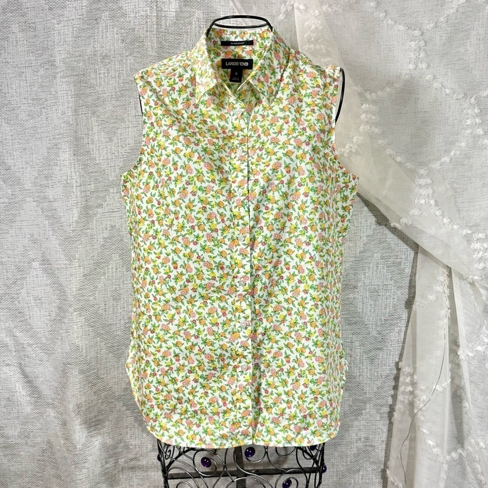 Lands' End no iron supima citrus fruit sleeveless button up size 8